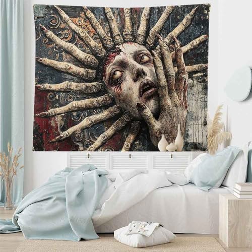 LATETOMT Halloween Tapestry Wall Art Abstract Tapestry Horror Tapestries Gothic Surreal Canvas Print Wall Art for Halloween Party Terrifying Atmosphere LTMTAYW303 - color: Style-2, size: Customize
