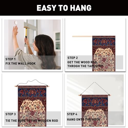PLIGREAT 2 Pack Vintage Wall Tapestry, Boho Flower Tapestry with Tassels Aesthetic Mandala Wall Hanging Folk Floral Decorative Art Long Narrow Decor for Bedroom Living Room, 52" x 13" - color: red,beige