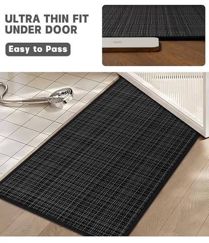 YIHOUSE Bathroom Rugs Sets 2 Pieces, Ultra Thin Bath Mats Fit Under Door, Absorbent Quickly Dry Rubber Backing Braided Bath Mat Set, Non Slip Washable Bath Rugs for Bathroom Floor - color: Black Multi, size: 2pieces