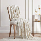 BOURINA Fluffy Chenille Knitted Fringe Throw Blanket Lightweight Soft Cozy for Bed Sofa Chair Throw Blankets Beige 60" x 80" - color: A-beige, size: 60"×80"
