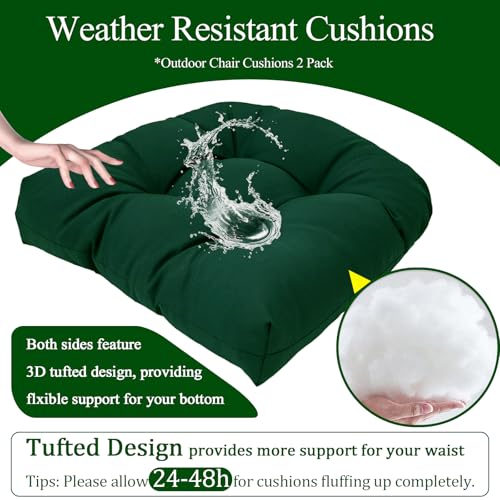 MTMR Water-Repellent Outdoor Chair Cushions Set of 2, 19”X19” Patio Chair Cushions with High Elasticity PP Cotton, Thick Tufted Outdoor Patio Furniture Cushions, Seat Cushions for Outdoor Furniture - color: Emerald Green