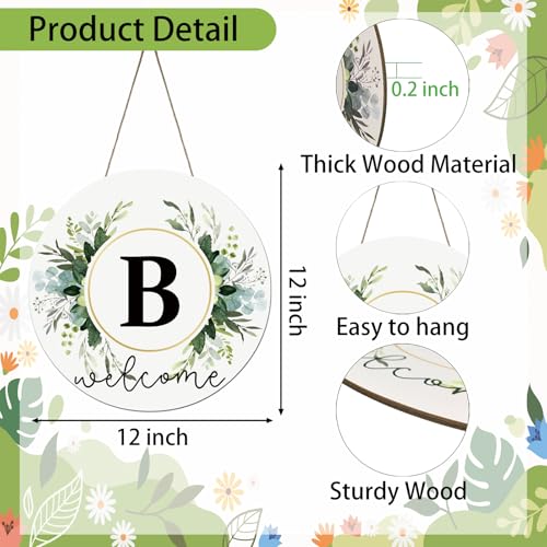 Monogram Letter B Wreaths for Front Door Wreath Wooden Welcome Sign for Front Door Decor Floral Family Last Name Initial House Warming Spring Summer Porch Rustic Wall Home Kitchen Boho Decorations - color: Letter B