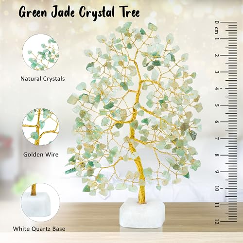 Crocon® Green Jade Crystals Tree of Life Rough Base, Birthday Gifts for Women, Home & Office Decor Money Tree Healing Crystals Women Gifts Ideas House Warming Gift Sister Unique Sage Green Decoration - color: Bd Green Jade + Quartz Base
