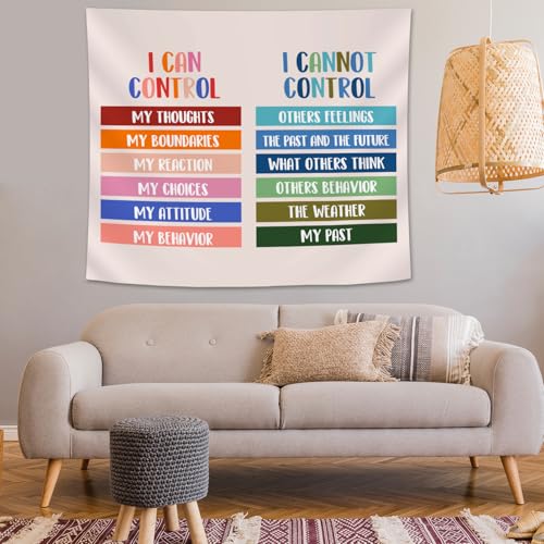 50x60in Mental Health Tapestry, Circle of Control Positive Affirmations Wall Hanging, Mental Health Gift for Women, Inspirational Psychology Poster Wall Art Decor for Therapy Office, School Counselor
