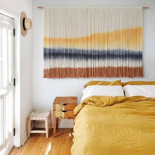 Flber Macrame Wall Hanging Extra Large Dip-Dyed Coastal Tapestry Boho Wall Decor for Living Room Bedroom Above Couch 57" W x 35" L - color: Yellow1