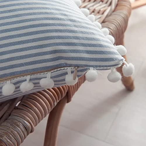 HOPLEE Decorative Blue Stripe Pillow Covers 20x20 Farmhouse Pom Pom Pillows Covers for Home Decor Set of 2 - color: Blue Stripe Pom, size: 20" x 20" (Pack of 2)