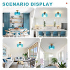 Antique Blue Close to Ceiling Fixture, 11 Inch Easy Install Semi Flush Ceiling Light, Glass Ceiling Light for Bathroom Laundry Coastal Apartment Hallway - color: Blue