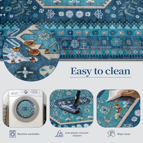 Ciicool Small Area Rug, 2x3ft Boho Rug, Ultra Soft Entry Rugs for Entryway, Non-Slip Washable Rugs Oriental Low-Pile Indoor Mat Floor Carpet for Entrance Bedroom Kitchen Bathroom Foyer Decor - color: Teal, size: 2' X 3' (Rectangular)