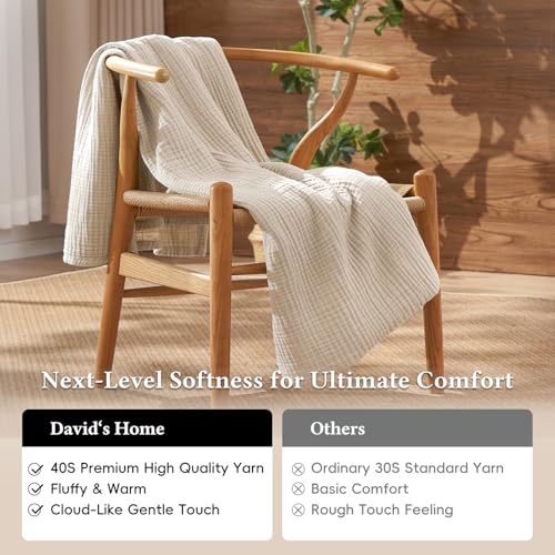 David's Home 100% Natural Cotton Muslin Blanket King Size, 4-Layer Soft Breathable Lightweight Comfy Cozy Throw Guaze for Hot Sleepers, 3D Bubble Room Decor for Bed Couch, Giftable, Brich, 108"x90" - color: Birch, size: King(108x90")