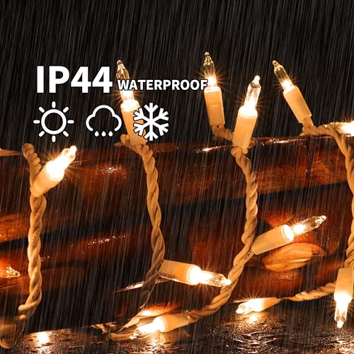 LAMPHOME Super-Bright Extendable Clear White Wire Christmas Lights Decoration 100Lights 19.6ft UL Certified Mini Bulb String Lights Set for Outdoor Christmas Tree Garden Holiday Patio Decor - color: 100 COUNT Warm White-White Wire