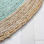 SAFAVIEH Area Rug 3' Round - Natural Fiber Collection - Aqua Blue & Natural Brown, Handmade Jute, Braided Border Design (NF801A) - color: Aqua/Natural, size: 3' (Round)