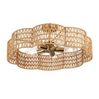 24” Boho Rattan Ceiling Light Fixture, Hand-Woven Wicker Flush Mount Chandelier, Rustic Coastal Scalloped Gold Base Semi Flush Lighting for Bedroom, Dining Room, Kitchen, Foyer, Living Room - color: Rattan A