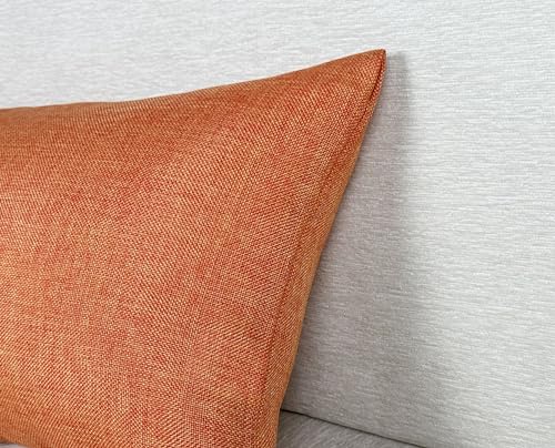 Aiking Home Imitation Burlap Lumbar Pillow Cover 12x24 Inch Vintage Faux Linen Rustic Natural Look, 1 Piece Elegance Farmhouse Style Accents Pillow Case for Indoor Use, Orange - color: Orange, size: 24" x 12" (Pack of 1)