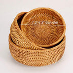 Hadewoven Round Rattan Fruit Basket Wicker Food Tray Weaving Storage Holder Dinning Room Bowl, 8 Inch Small Bread Baskets Tray for Serving with Deep Wall, Brown (Small 7.48”) - size: Small 7.48"