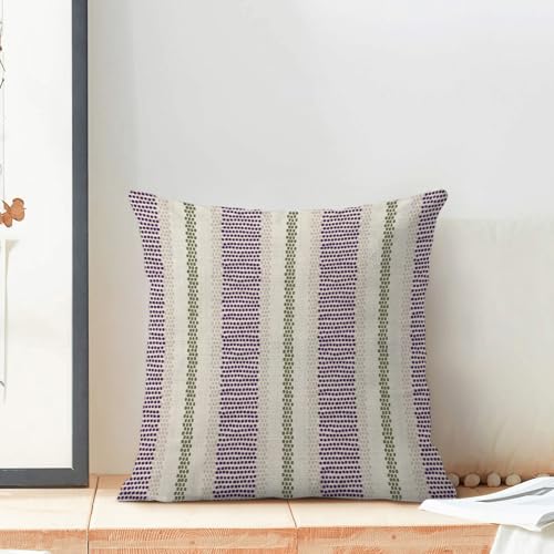 Boho Pillow Covers 16x16 Set of 2 Purple Sage Green Stripes Throw Pillow Covers Outdoor Decoration Modern Abstract Decorative Pillowcase Farmhouse Square Linen Cushion Case Decor for Couch Sofa - color: Boho-purple-green, size: 16" x 16" (Pack of 2)
