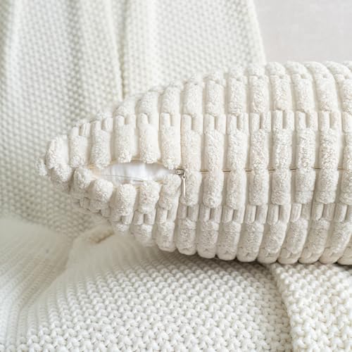 Pack of 2 Corduroy Decorative Lumbar Throw Pillow Covers 20x12 Inch Soft Boho Striped Pillow Covers Modern Farmhouse Home Decor for Sofa Living Room Couch Bed Cream White - color: Cream White, size: 20" x 12" (Pack of 2)