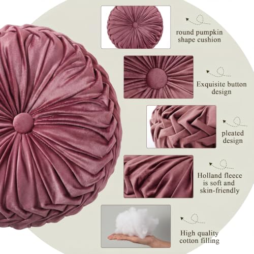 Drydiet 1 Pcs Round Throw Velvet Pillows Decorative Pleated Throw Pillows Diameter Accent Pumpkin Boho Chair Cushion for Couch Sofa Home Decoration (Dusty Mauve Pink, 15'') - color: Dusty Mauve Pink, size: 15''