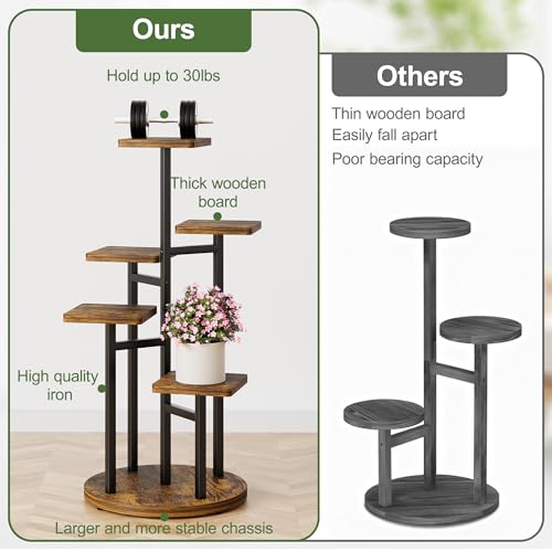 5 Tier Wood Plant Stand Indoor Outdoor, Wood Tall Plant Rack, Heavy Duty Wrought Iron Flower Pot Stand, Planter Display Rack for Living Room Balcony Garden Patio - BlackSquare - color: BlackSquare, size: 5-tiers