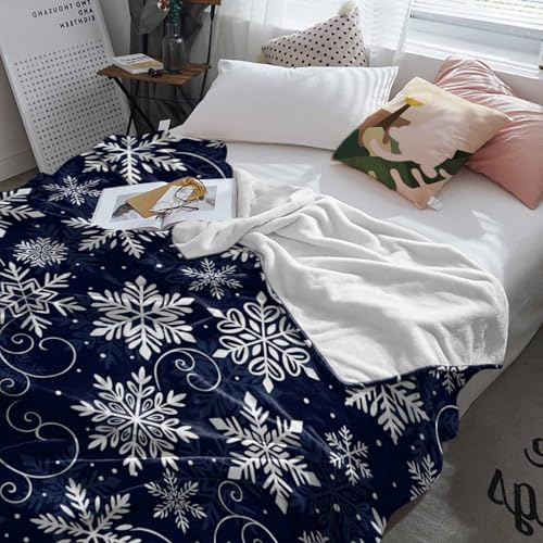 Christmas Throw Blankets, White Navy Snowflakes Pattern Soft Fleece Blanket Decorative for Home Sofa Couch Chair Living Bedroom,40x50 Inches, Winter - color: Christmas-hzf06262, size: 40x50 Inch