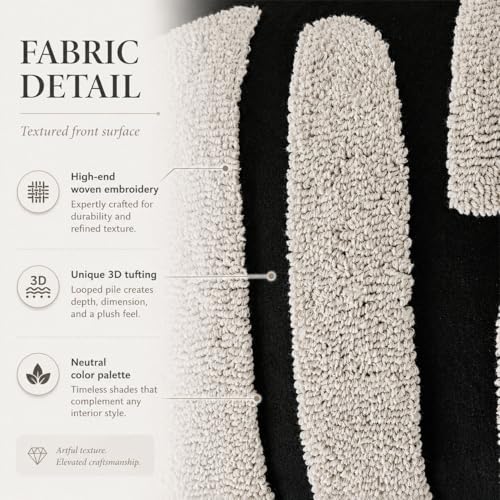 Zealax Black and Beige Boho Chunky Pillow Cover Neutral Decorative Square Throw Pillow Cover 18”x18”, Modern Abstract Tufted Pillow Case Geometric Woven Cushion Covers for Couch Bed Living Room, 1PC - size: 18" x 18" (Pack of 1)