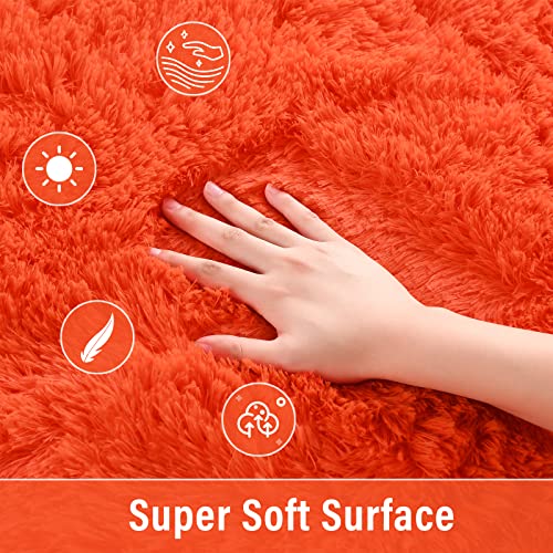 Merelax Fluffy Rug Shaggy Area Rug, Orange Red 2x3 Small Rugs for Fireplace Holiday Dearations, Mini Fuzzy Plush Kids Bedside Rug, Soft Non-Slip Entryway Throw Rugs Shag Catpet for Living Room - color: Orange Red, size: 2' x 3' (Rectangular)