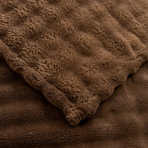 YUSOKI 3D Fleece Bubble Throw Blanket | 380GSM Ultra Soft Fluffy Plush | Non-Shedding Lightweight Cozy Blanket for Couch Sofa Bed | All Season(Brown,50 * 60inches) - color: Brown, size: Throw(50" x60")