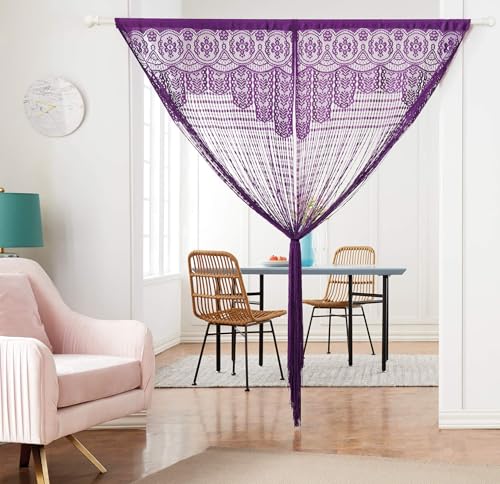 HSYLYM String Door Privacy Lace Curtain Macrame Boho Doorway Window Curtains for Wall Divider Windows Door Covers Decorative Room Separation (35×79in/90×200cm,Purple) - color: Purple, size: 35"W x 79"L (Pack of 1)