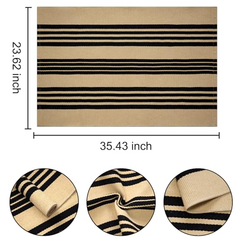 Front Outdoor Door Mat 2'x3',Khaki and Tan Striped Outdoor Rug Machine Washable Cotton Layered Door Mat Entryway Throw Rug for Indoor Entrance - color: Khaki2, size: 2' x 3' (Rectangular)