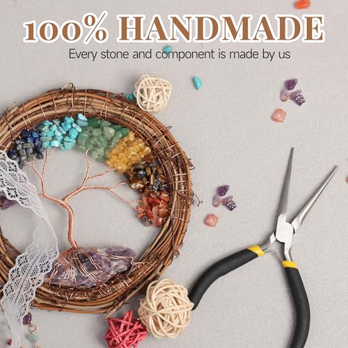 Dream Catcher - Dreamsum 7 Chakra Tree of Life Dream Catcher Native Boho Dreamcatcher Rattan Wall Decor, Handmade Natural Rattan Brown Crystal Hanging Decor for Bedroom Living Room (Dark Brown) - style: Rattan-Crystal