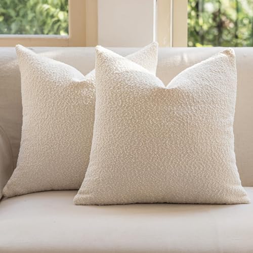 GEEORY Decorative Throw Pillow Covers 20x20 Inch Pack of 2,Textured Boucle Neutral Cushion Cases for Bed Couch Sofa, Accent Modern Farmhouse & Minimalist Home Decor (Cream) GE02-20 - color: Cream, size: 20" x 20" (Pack of 2)
