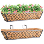 Riare 2 Pack 24 Inch Window Boxes Planters with Coco Liner, Metal Deck Railing Planter Boxes, Balcony Planters Railing Hanging, Horse Trough Window Flower Planter Boxes for Outdoor Porch Fence Patio - size: 24Inch