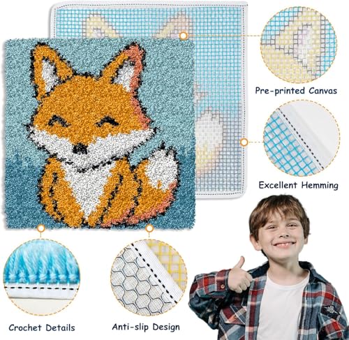 Latch Hook Kits for Kids Adults DIY Rug Tapestry Kits with Printed Canvas Embroidery Kits Festival Christmas Gifts Home Decoration (Dinosaur) - color: Dinosaur