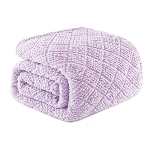 Whale Flotilla Fuzzy Fleece Twin Size Blanket for Bed, Soft Fluffy Jacquard Waffle Blankets for All Season, Lightweight and Cozy, 60x80 Inch, Lilac - color: Lilac, size: Twin(60x80 Inch)