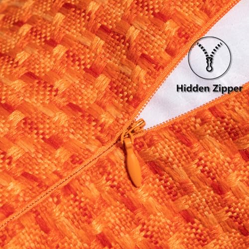 Kevin Textile Fall Outdoor Waterproof Throw Pillow Covers Pack of 2 Weaving Texture Water Resistant Outside Decorative Cushion Covers for Garden Patio Tent Balcony Bench Couch Sofa 16x16 Inch, Orange - color: Orange, size: 16" x 16" (Pack of 2)