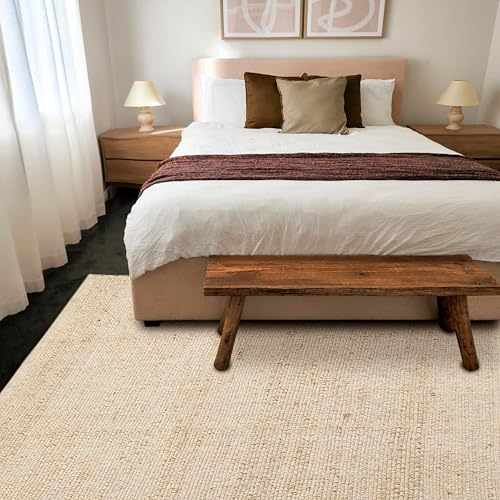 KEMA 2' x 8' Jute & Cotton Handwoven Runner Rug, Natural Reversible Farmhouse Boho Area Rug, Durable Woven Carpet for Hallway, Entryway, Kitchen, Bedroom, Living Room & Indoor Outdoor Use - size: 6' x 9' (Rectangular)