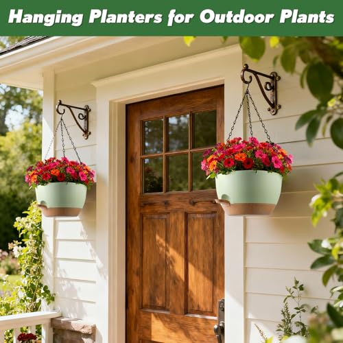13-inch Oversized Hanging Planter Set of Two,Planters for Indoor and Outdoor Plants.Place Plant pots Across Diverse Settings Including windowsills,Living Room,and Gardens.Green-Brown - color: Green 2 Pack, size: 13 inch