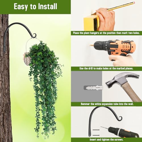 FEED GARDEN 2 Pack 10 Inch Hanging Plant Bracket Wall Hooks Decorative Plant Hangers for Outdoor Hanging Bird Feeders, Wind Chimes, Plant Baskets, Black - color: Black-C, size: 10 Inch
