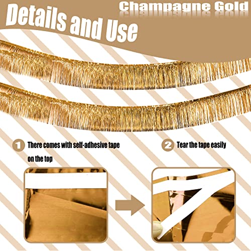 6 Pack 10 Feet Champagne Gold Foil Fringe Garland Metallic Tinsel Streamers Banner Wall Hanging Backdrop Banner for Parade Floats, Thanksgiving, Christmas, Birthday, Halloween Party Decorations - color: Champagne Gold