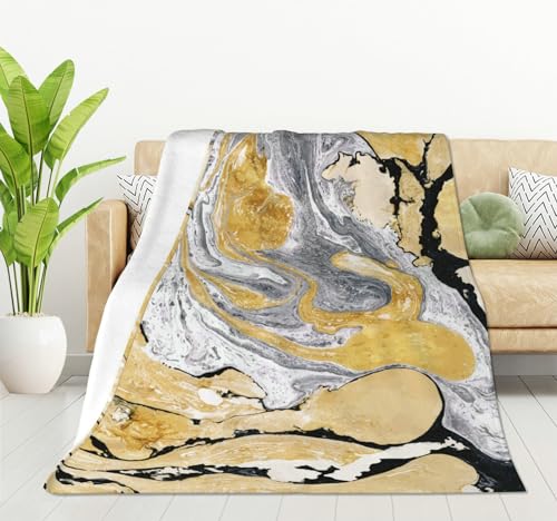 HGOD DESIGNS Gold Golden and Silver Marble Ink Abstract Painting Flannel Fleece Bed Blanket Throw Blanket Lightweight Cozy Plush Blanket for Bedroom Living Rooms Sofa Couch 40"x50" - color: Marble, size: 40x50 inch