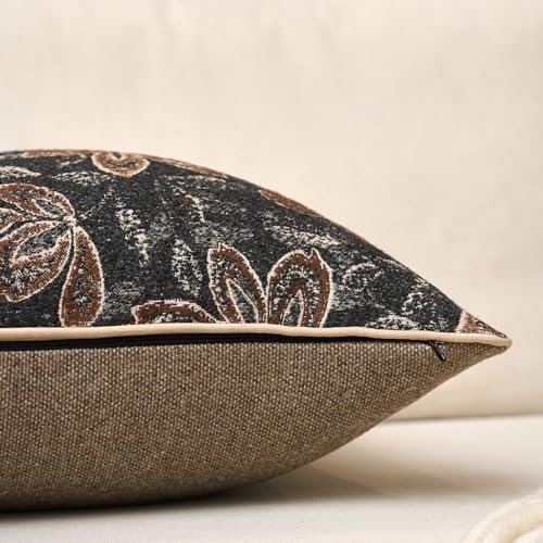 Yangest Flower Pillow Cover 12 x 20 Inches, Nature Chenille Rectangle Throw Pillow Cover Soft Luxury Neutral Accent Couch Pillow Cover for Living Room Bedroom, Black - color: Black, size: 20" x 12" (Pack of 1)