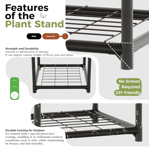 Bamworld Plant Stand Outdoor Metal Plant Shelf for Multiple Plants Large Plant Holder Waterproof for Garden Living Room Patio Morden Home Decor Gardening Gifts - color: Black-10 Pots, style: Cabinet