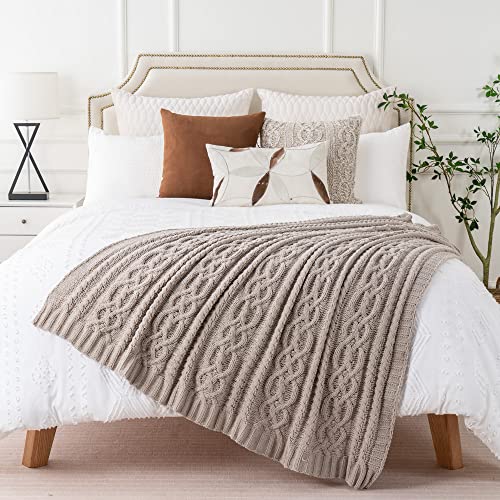 Battilo Light Grey Throw Blanket for Couch, Woven Chenille Knit Throw Blanket Versatile for Chair, 51 x 67 Inch Super Soft Warm Decorative Blanket for Bed, Sofa and Living Room - color: Cream