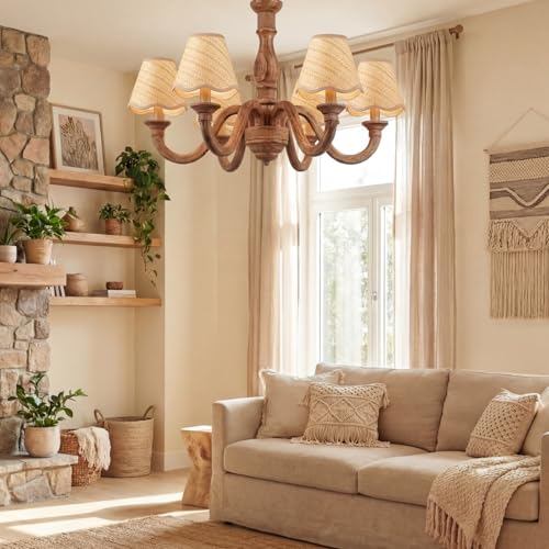 Tuanse 6 Pcs Boho Rattan Lamp Shade Scalloped Empire Shaped Clip on Chandelier Shade 3" x 6" x 5" Replacement Rustic Barrel Lighting Cover for Kitchen Dining Living Room Table Wall Chandelier - color: Beige, size: Rattan, style: Bohemian
