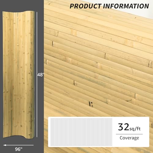 Art3d Natural Bamboo Wall Panel for Interior Wall Decor, Renewable Pole Wrap Wainscoting Paneling for Wall Ceiling Furniture Cabinet Office, 48 x 96 Inch, 2-Pack - Natural - color: Natural, size: 2-48" x 96"
