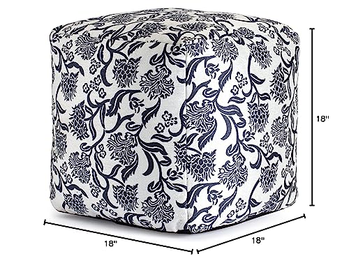 Anji Mountain 100% Handmade & Handcrafted Comfortable Home Décor Outdoor Pouf Ottoman Footrest for Living Room, Bedroom, Nursery, Kidsroom, Patio Furniture - (18" x 18" x 18"- Blue-Ivory) - color: Chamonix