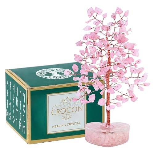 Crocon® Rose Quartz Heart Base Crystals Tree of Life, Birthday Gifts for Women, Men & Friends, Crystals and Healing Stones, Home Decor, Women Gift Ideas, House Warming Gifts New Home for Mom Presents - color: 001t Rose Quartz ( Orgone Base )