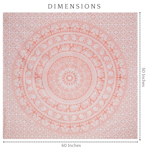 RAJRANG Rose Gold Elephant Mandala Tapestry For Bedroom Cotton Wall Hanging Aesthetic Hippie Bohemian Tapestries 50x60 Inch - color: Rose Gold, size: 59.8"L x 50"W