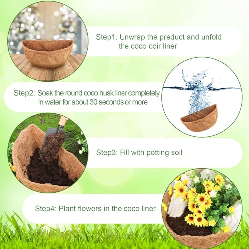 6 Pcs 16 Inch Half Round Replacement Coco Liner Half Circle Coconut Fiber Replacement Coco Liners Hanging Basket for Hanging Basket Wall Baskets Garden Planter Flower Pot - size: 16 Inch