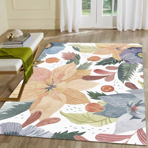 Floral Washable 1.5 x 2.5ft Rug, Boho Rugs for Bedroom, Ultra-Thin Indoor Living Room Area Rug Non Slip, Floral Printed Soft Rug for Nursery Room Entryway Dorm Classroom - color: Muted Lavender and Soft Beige, size: 1.5 x 2.5ft / 18 x 30in / 45 x 75cm