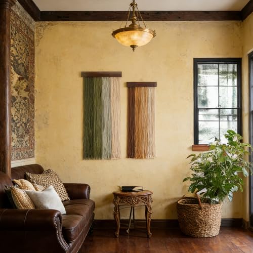 MENGLANSI 2Pieces Tassels Wall Tapestry Cotton and Wooden Hanging Decoration for Home Border Fabric Wall Art - color: Mixed colors